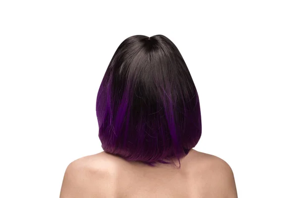 后面的女人 漂亮的女人 紫色的头发 白色的背景隔离在一起 — 图库照片
