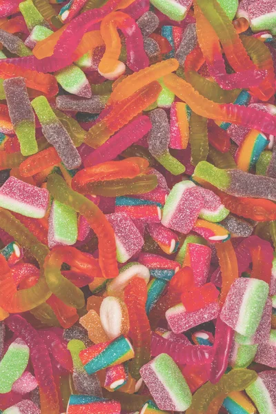 Verschiedene Leckere Gummibärchen Ansicht Von Oben Gelee Bonbons Hintergrund — Stockfoto