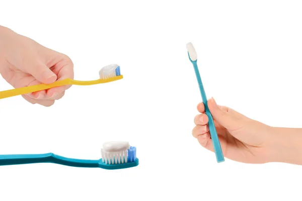 Zahnbusch Mit Zahnpasta Auf Weißem Hintergrund — Stockfoto