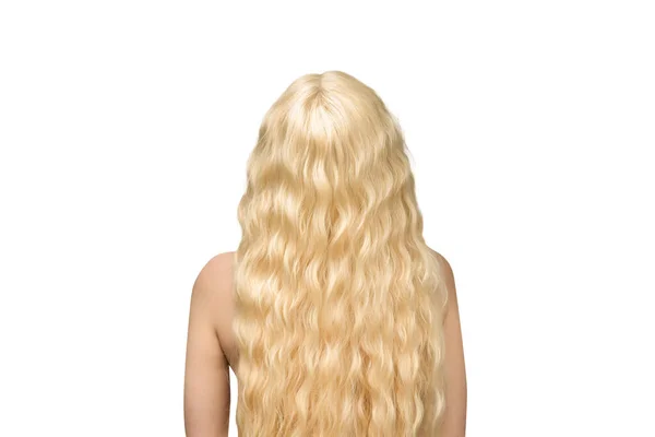 Femme Aux Longs Cheveux Blonds Bouclés Femme Dos Isolé — Photo