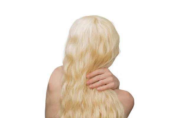 Woman Long Blond Curly Hair Woman Back Isolated — Stock Photo, Image