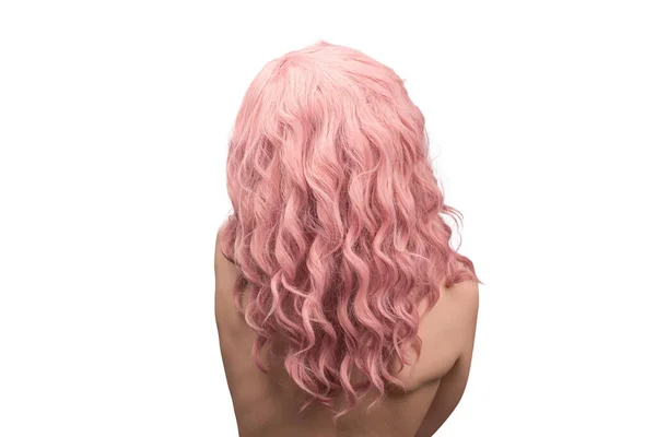 Femme Aux Cheveux Roses Bouclés Femme Dos Isolé — Photo