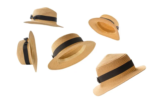 Straw Hat Black Bow Isolated White Background — Stock Photo, Image