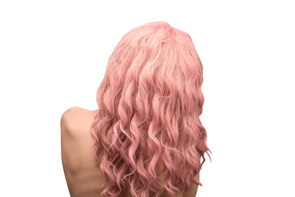 Woman Pink Curly Hair Woman Back Isolated — Stock Photo, Image