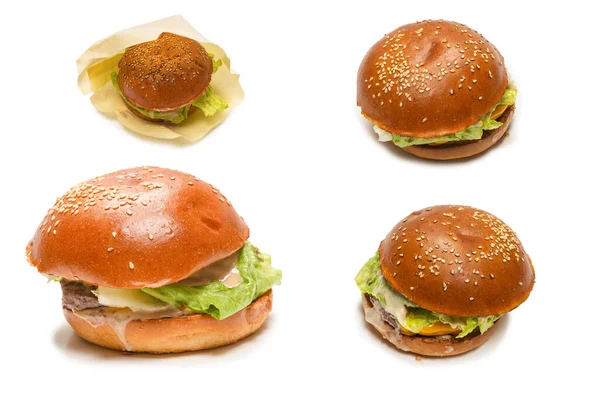 Hamburger Isolated White Background Top View — Stock Photo, Image