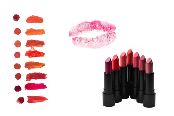 Lipstick Stalen Geïsoleerd Witte Achtergrond Bovenaanzicht — Stockfoto