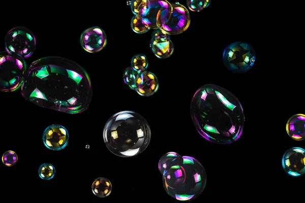 Bulles Savon Isolées Sur Fond Noir Espace Copie — Photo