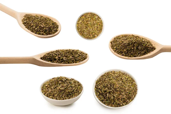 Oregano Skål Isolerad Vit Bakgrund — Stockfoto