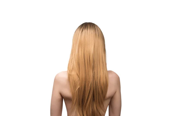 Mulher Traseira Mulher Bonita Com Cabelo Ombre Isolado Fundo Branco — Fotografia de Stock