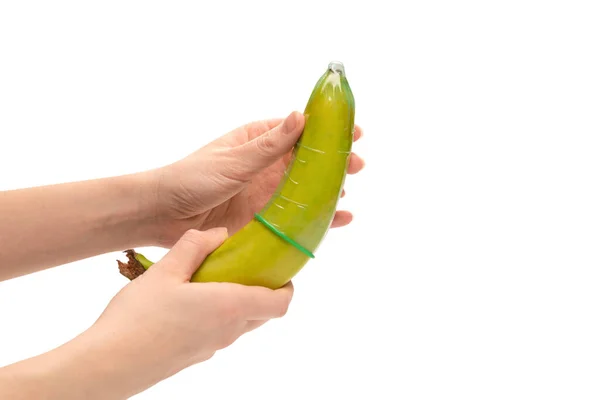 바나나 콘돔을 배경에 고립되다 — 스톡 사진