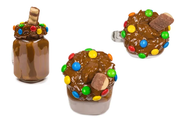 Schokoladenmilchshake Mit Schlagsahne Kekse Waffeln Serviert Einmachglas Freak Crazy Süßer — Stockfoto