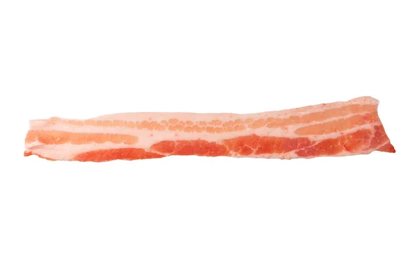 Råa Bacon Skivor Isolerad Vit Bakgrund Ovanifrån — Stockfoto