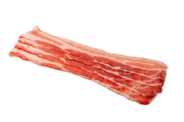 Raw Bacon Slices Isolated White Background Top View — Stock Photo, Image