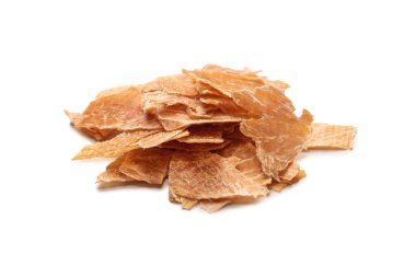 A group of tasty beer snacks. Dehydrated chicken meat slices. 