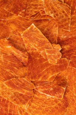 A group of tasty beer snacks. Dehydrated chicken meat slices. 