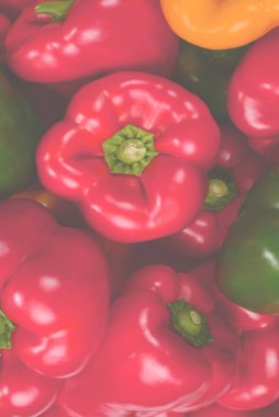 Taze kırmızı, yeşil, sarı dolmalık biber arka planı.