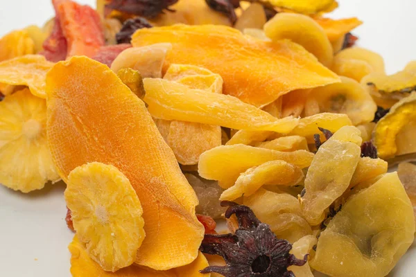 Mix of dried exotic fruit, mangos,slices of pineapples, passion fruit, papaya. Vegetarian dessert.