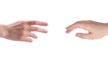 Beyaz arka planda izole edilmiş Fransız manikürlü kadın elleri..