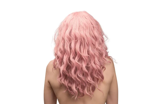 Женщина Розовыми Вьющимися Волосами Женщина Изоляции — стоковое фото