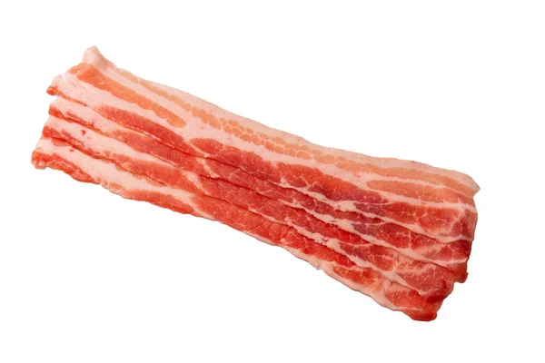 Raw Bacon Slices Isolated White Background Top View — Stock Photo, Image