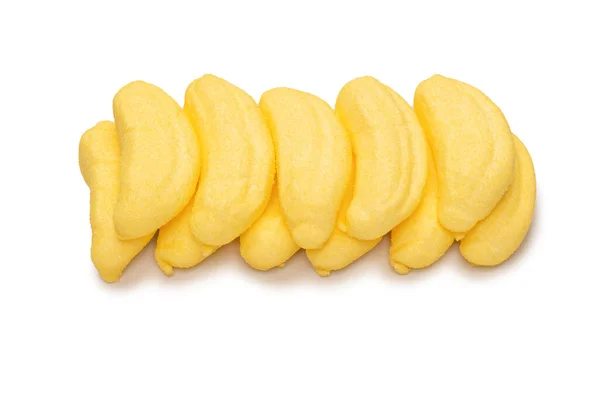 Κίτρινα Ζαχαρωτά Μπανάνας Απομονωμένα Λευκό Φόντο — Φωτογραφία Αρχείου