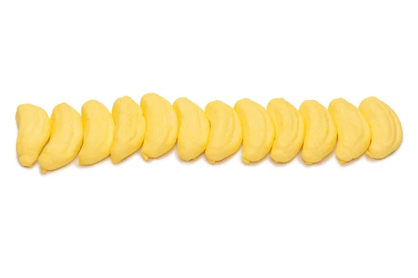 Yellow Banana Marshmallow Candy Isolated White Background — 图库照片
