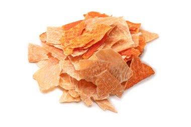A group of tasty beer snacks. Dehydrated chicken meat slices. 