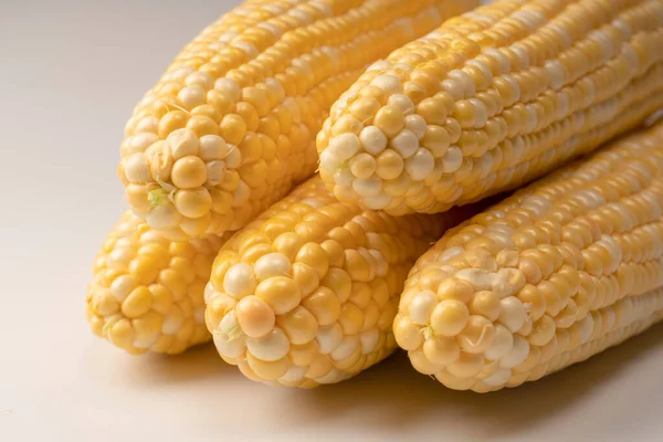 Yellow Sweet Corn Isolated White Background Copyspace — Photo