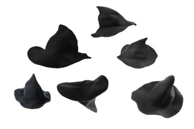 Beyaz arka planda yünlü cadı şapkası var. Cadılar Bayramı kumaşı.. 