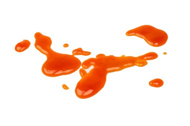 Arka planda izole edilmiş portakal sosu sıçraması. Üst görünüm. 