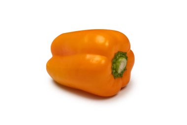 Orange bell pepper isolated on a white background. Top view.  Copy space.