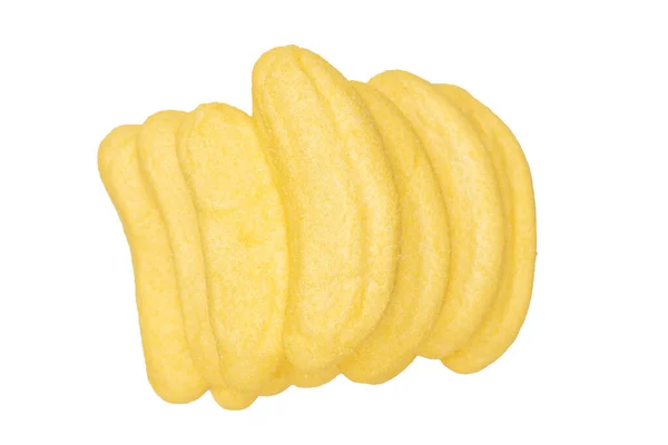 Yellow Banana Marshmallow Candy Isolated White Background — 스톡 사진
