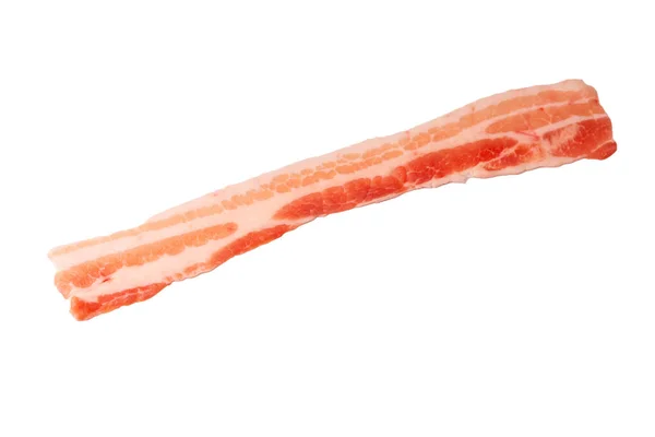 Råa Bacon Skivor Isolerad Vit Bakgrund Ovanifrån — Stockfoto