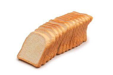 Beyaz arka planda izole edilmiş lezzetli ekmek dilimleri, üst manzara. 