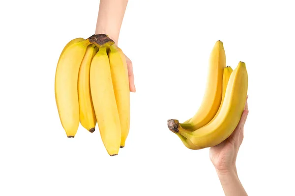 Bunch Bananas Woman Hand Isolated White Background — Stock Photo, Image