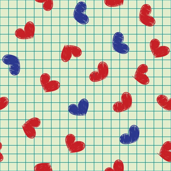 Transparente con tinta pintado corazones en una hoja de cuaderno. — Archivo Imágenes Vectoriales