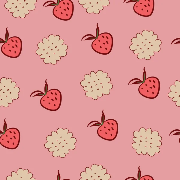 Άνευ ραφής με φράουλες και μπισκότα — Διανυσματικό Αρχείο