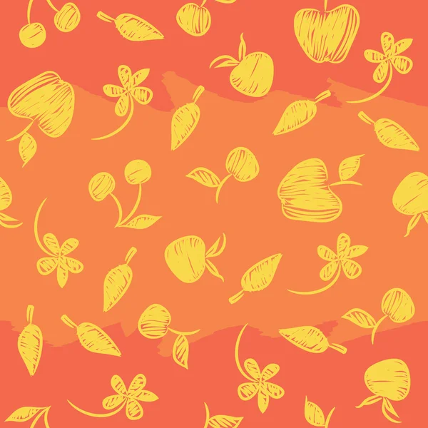Seamless pattern with silhouettes fruit, berries and flowers. — Stock Vector