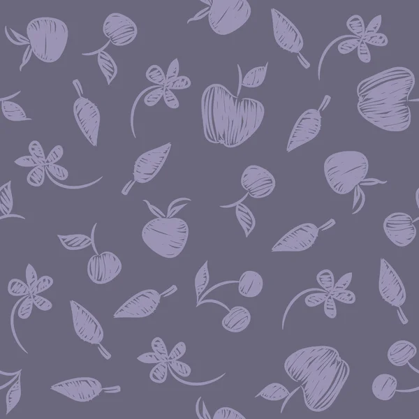 Modèle sans couture avec les silhouettes fruits, de baies et de fleurs. — Image vectorielle