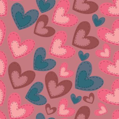 mavi bir arka plan üzerinde çizgi film kalpleri ile Seamless Modeli.