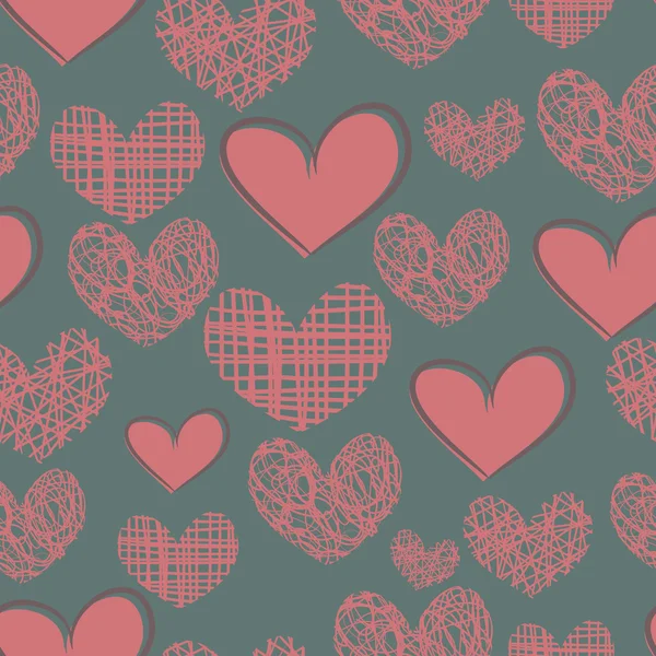 Tecknade seamless mönster med hjärtan på en blå bakgrund. — Stock vektor