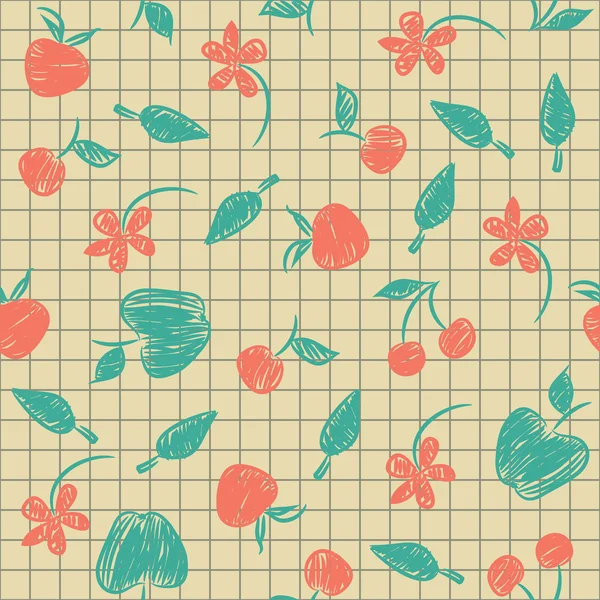 Schizzo seamless pattern con frutta e bacche — Vettoriale Stock