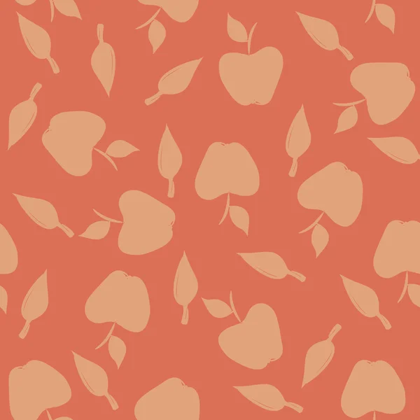 Seamless pattern with silhouettes apples and leaves — Stock Vector
