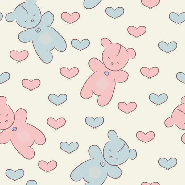 Seamless pattern with teddy bears and hearts. — Stock Vector