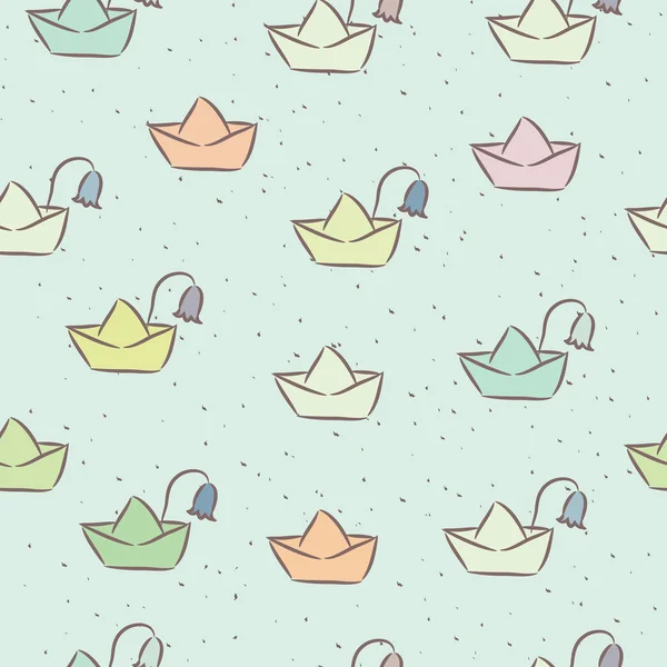 Seamless childish pattern with paper boats on the water. — Stock Vector