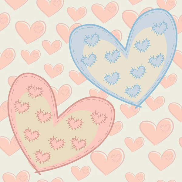 Día de San Valentín de patrones sin fisuras con corazones con parches adjuntos. — Vector de stock