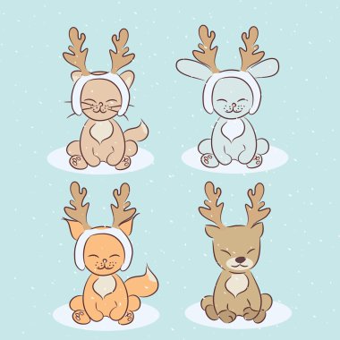 çocukların Noel karikatür hayvanlar ayarla