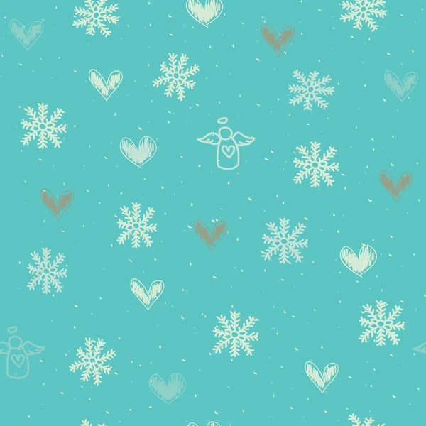 Transparente con los copos de nieve, corazones y los Ángeles — Vector de stock