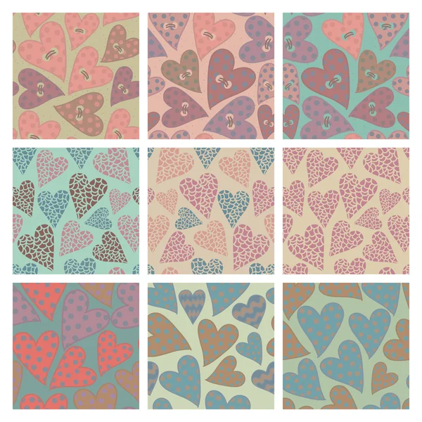 Set of vector seamless pattern with hearts — Stock Vector