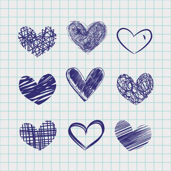 Handen ritade hjärtan — Stock vektor
